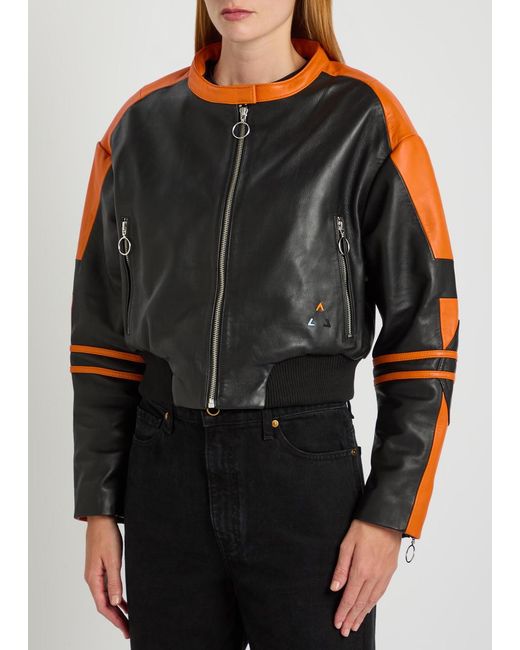 AN-Y1 Black Biker Padded Colour-Blocked Leather Jacket