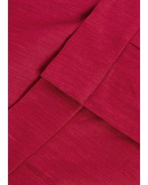 Alice + Olivia Red Dylan Linen-Blend Wide-Leg Trousers