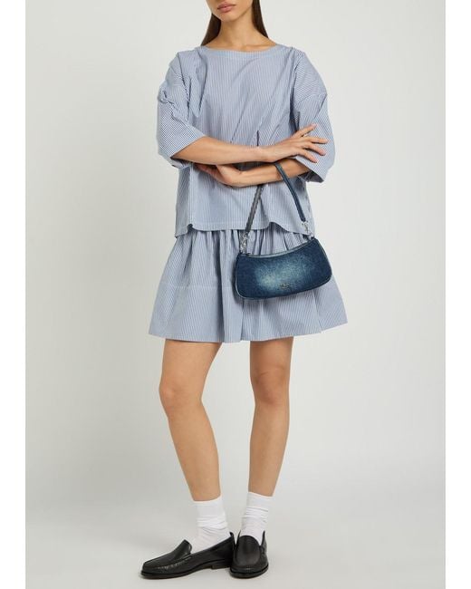 Suzie Kondi Blue Saria Striped Cotton-Poplin Top
