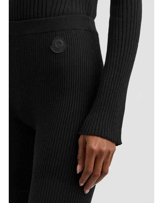 Moncler Black Logo Ribbed-Knit Leggings