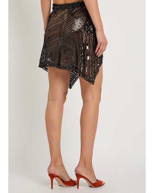 Emilio Pucci Black Sequin-Embellished Asymmetric Tulle Mini Skirt