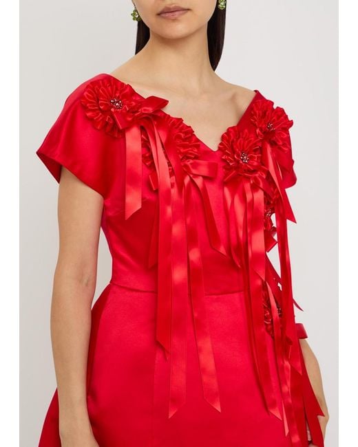 Simone Rocha Red Rosette-Appliquéd Duchess Satin Mini Dress