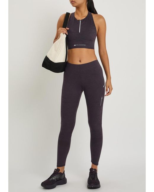 Stella McCartney Blue Adidas X Logo-Print Floral Cropped Stretch-Knit Top