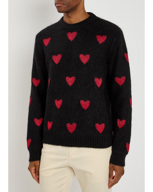 Valentino Garavani Blue Heart-Intarsia Metallic Brushed Knit Jumper for men