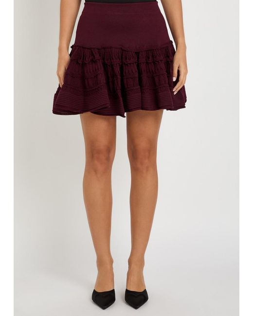 Alaïa Red Ruffled Wool-Blend Mini Skirt