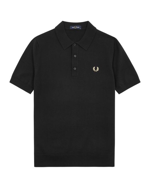 Fred Perry Black Logo-Embroidered Wool-Blend Polo Shirt for men