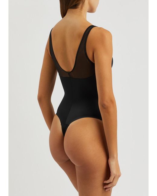 Spanx Black Shaping Satin Thong Bodysuit