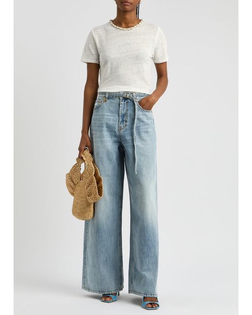 Zimmermann Blue Illuminate Belted Flared-Leg Jeans