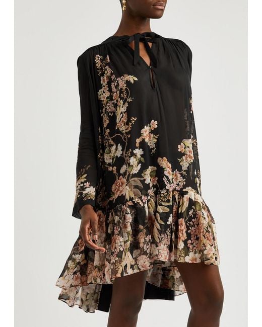 Zimmermann Black Natura Floral-Print Chiffon Mini Dress