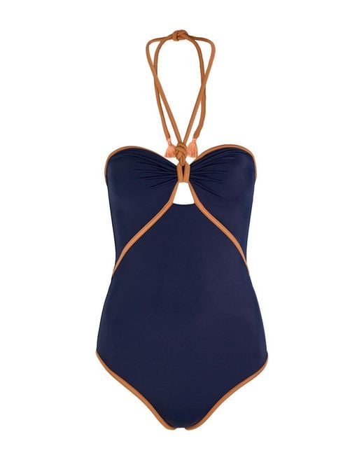 Johanna Ortiz Blue Salt And Saddle Halterneck Swimsuit