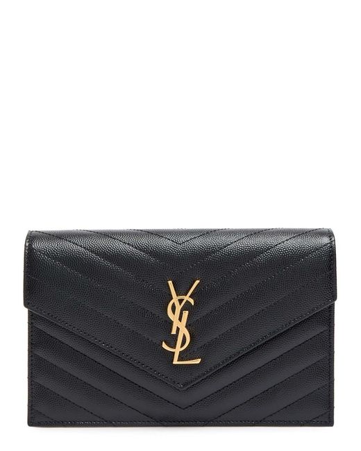 Saint Laurent Gray Logo Quilted Leather Wallet-On-Chain