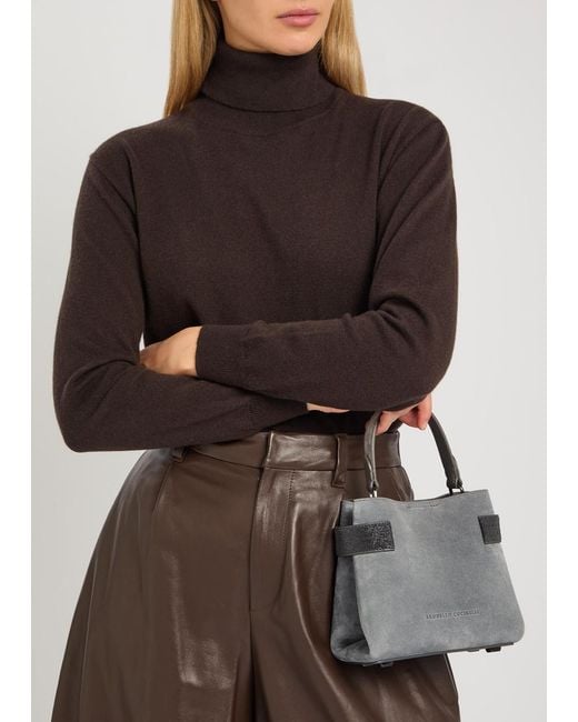 Brunello Cucinelli Gray Suede Top Handle Bag
