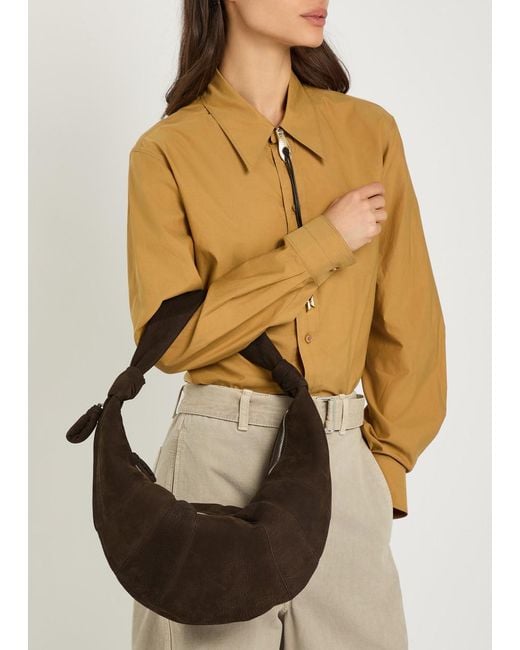 Lemaire Brown Fortune Croissant Suede Shoulder Bag