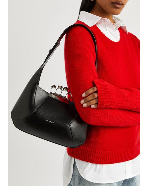 Alexander McQueen Black The Jewelled Hobo Leather Top Handle Bag