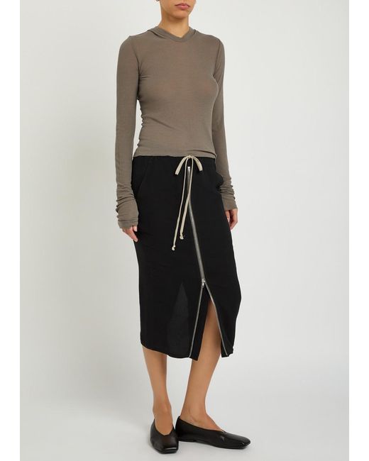 Rick Owens Black Drawstring Silk-Georgette Midi Skirt