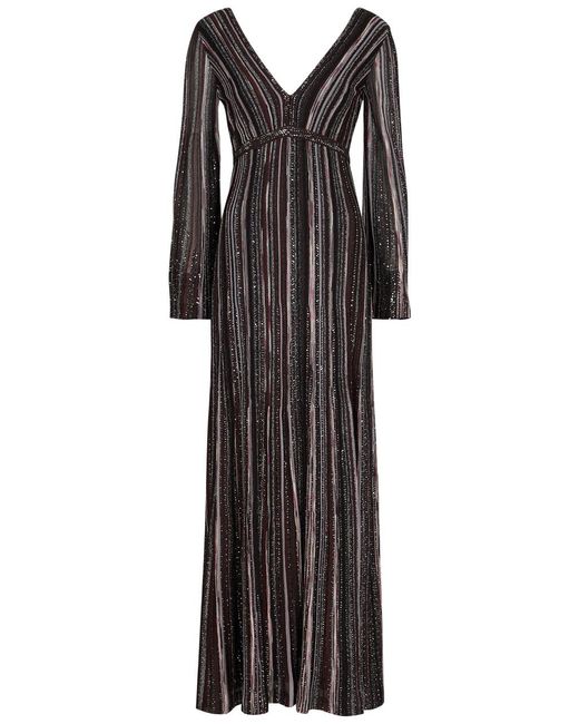 Missoni Black Striped Embellished Fine-knit Maxi Dress