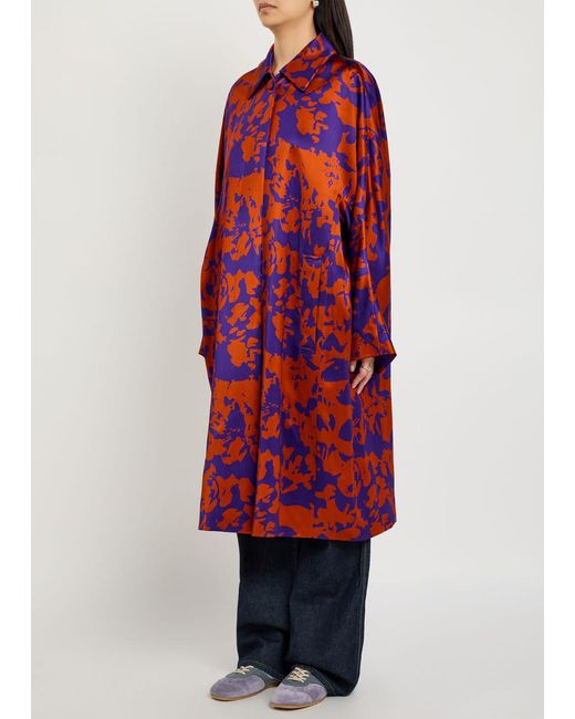 Dries Van Noten Red Roolsy Printed Satin Coat