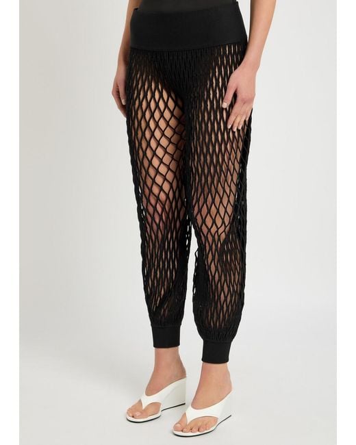 Alaïa Black Open-Knit Stretch-Jersey Trousers