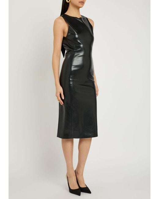 Alice + Olivia Black Wynell Bow-Appliquéd Faux Leather Midi Dress