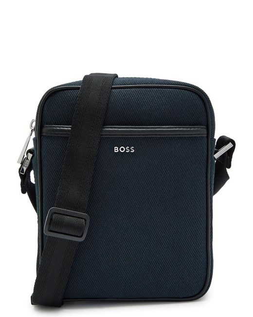 Boss Blue Dakkar Leather-Trim Canvas Cross-Body Bag for men