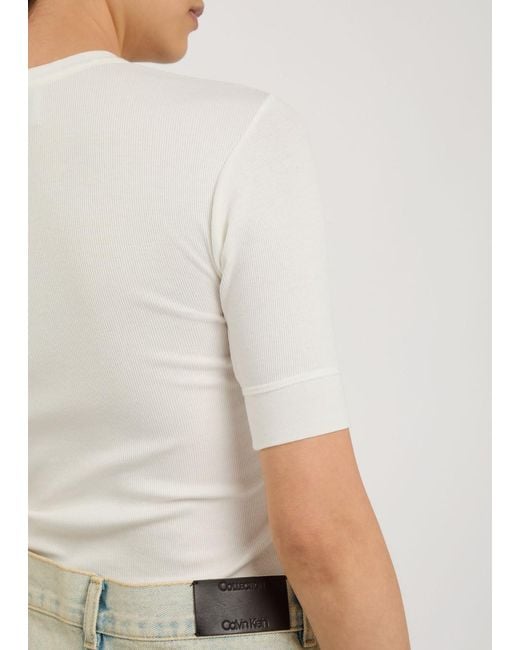 Calvin Klein White Aubriella Ribbed Stretch-Cotton T-Shirt