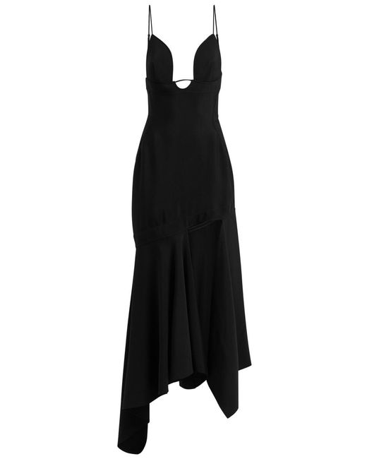Mugler Black Draped Twill Midi Dress