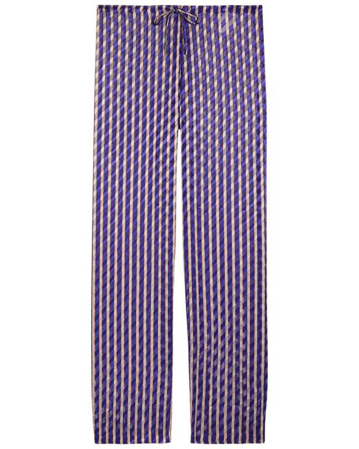 Dries Van Noten Purple Pachas Striped Straight-Leg Devoré Trousers