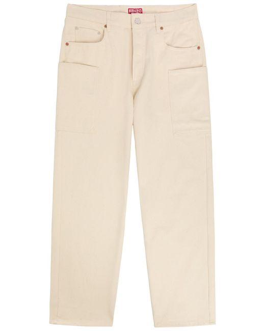 KENZO Natural Cargo Monkey Straight-Leg Jeans for men
