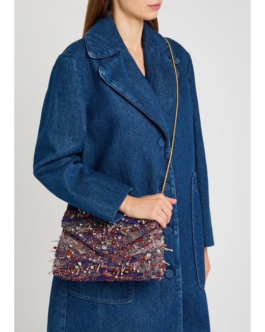 Dries Van Noten Purple Embroidered Envelope Cloqué Clutch Bag