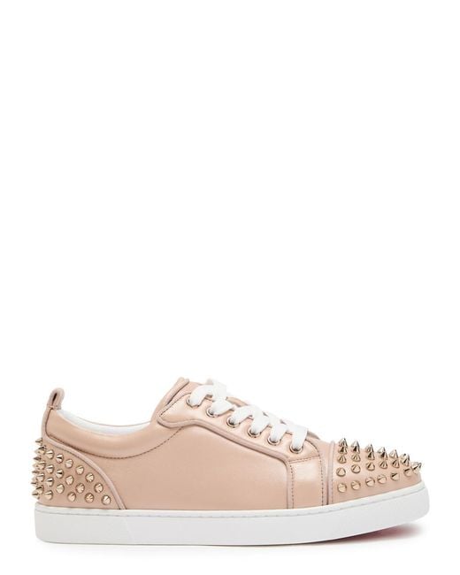 Christian Louboutin Pink Louise Junior Spikes Pearlescent Leather Sneakers