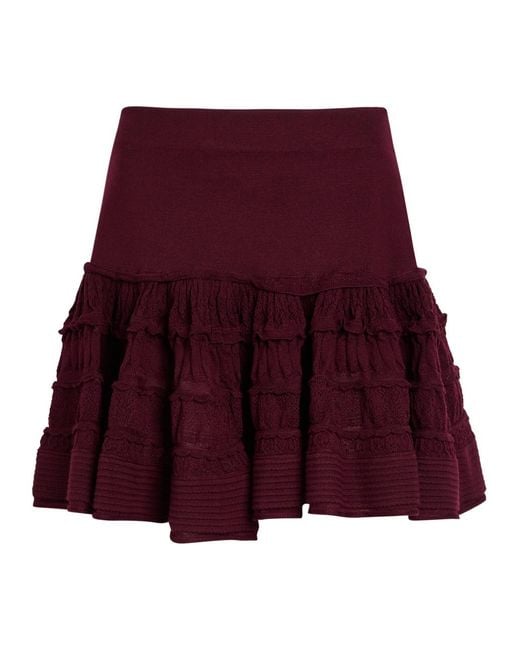 Alaïa Red Ruffled Wool-Blend Mini Skirt