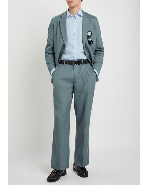 Percival Blue Tailored Straight-Leg Woven Trousers for men