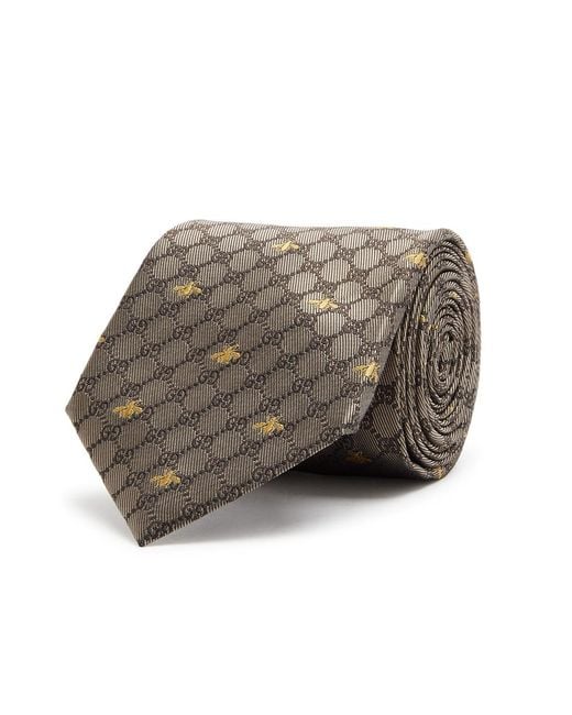 Gucci Gray gg Bee Silk-jacquard Tie for men