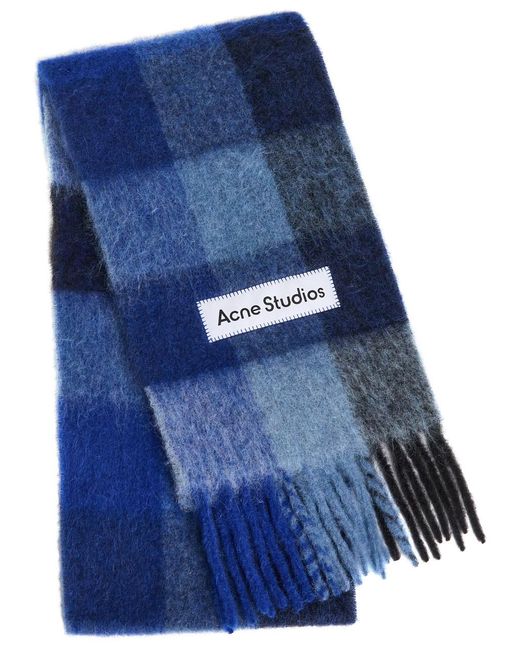 Acne Blue Vally Checked Wool-Blend Scarf