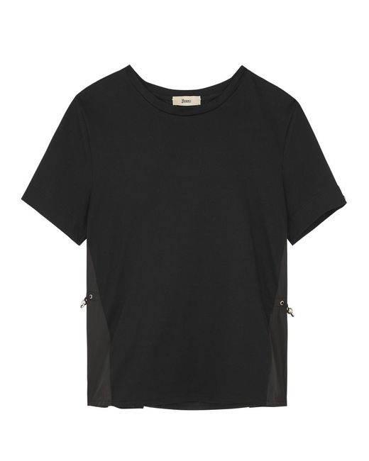 Herno Black Panelled Cotton T-shirt