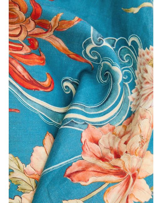 ALÉMAIS Blue Fletcher Floral-Printed Flax Maxi Dress