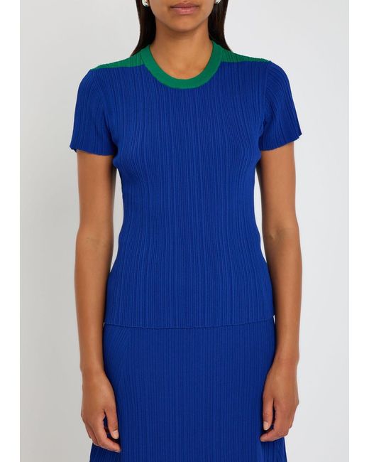 Wales Bonner Blue Island Ribbed-Knit T-Shirt