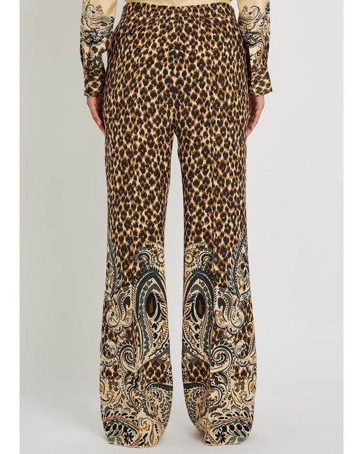 Etro Natural Leopard-Print Straight-Leg Silk Trousers