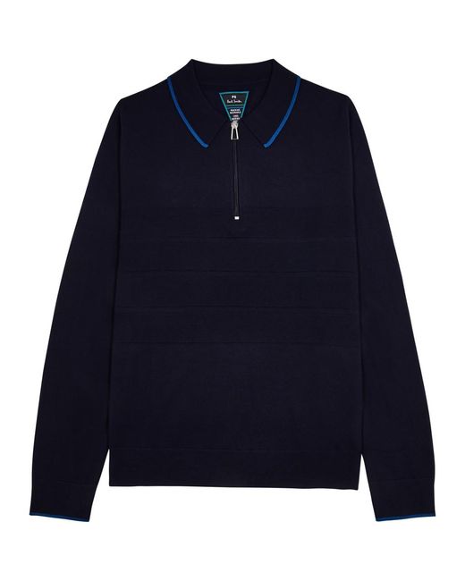 PS by Paul Smith Blue Half-zip Wool Polo Shirt for men
