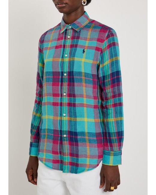 Polo Ralph Lauren Blue Plaid Linen Shirt