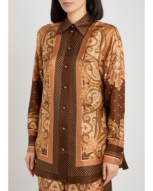 Zimmermann Brown Luna Printed Silk Shirt