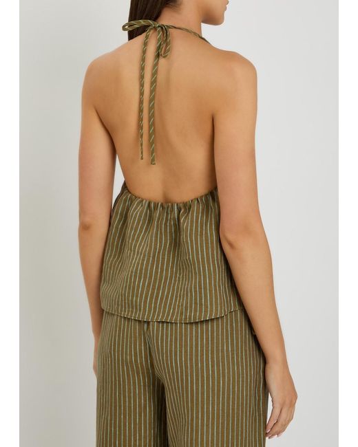Staud Green Corso Striped Linen Top