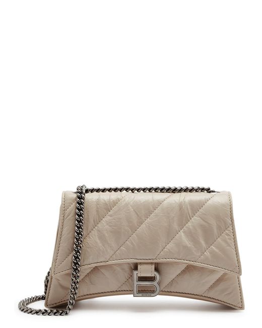 Balenciaga Gray Crush Quilted Leather Wallet On Chain, Leather Wallet,