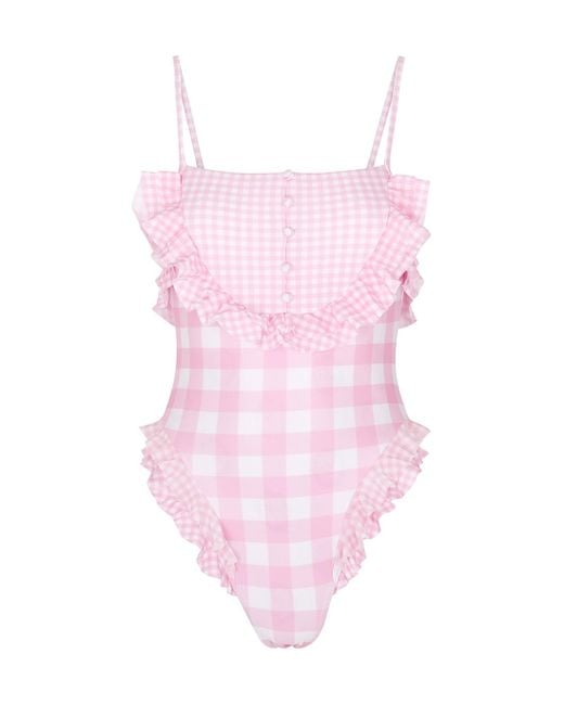 Fillyboo Pink Gingham Ruffled Swimsuit