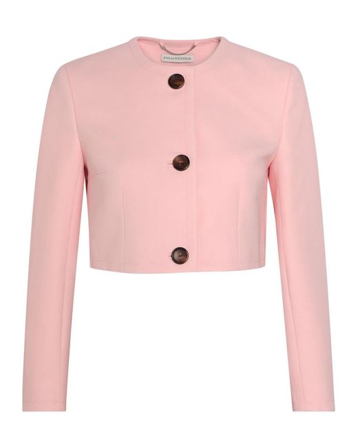 Emilia Wickstead Pink Lizette Wool-Crepe Cropped Jacket