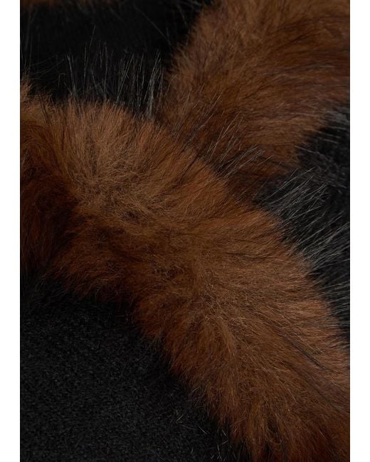 Self-Portrait Black Faux Fur-Trim Knit Cardigan