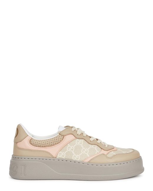 Gucci Natural Chunky B Monogrammed Canvas And Leather Sneakers