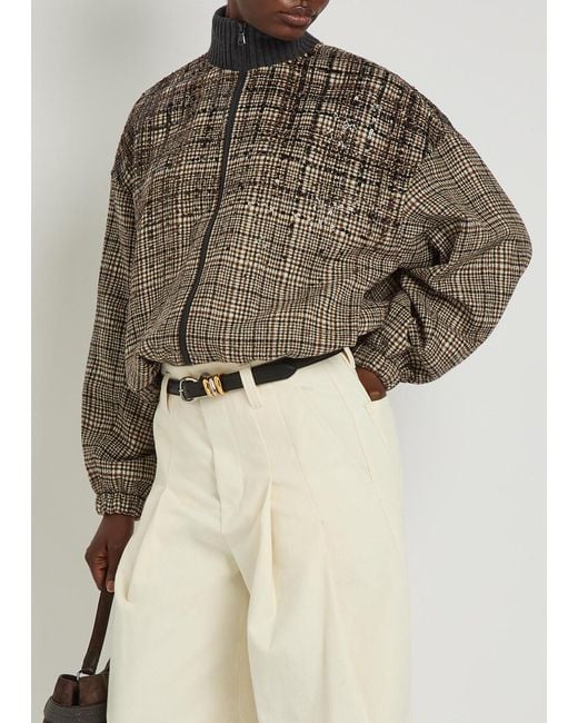 Brunello Cucinelli Brown Padded Houndstooth Alpaca-Blend Bomber Jacket