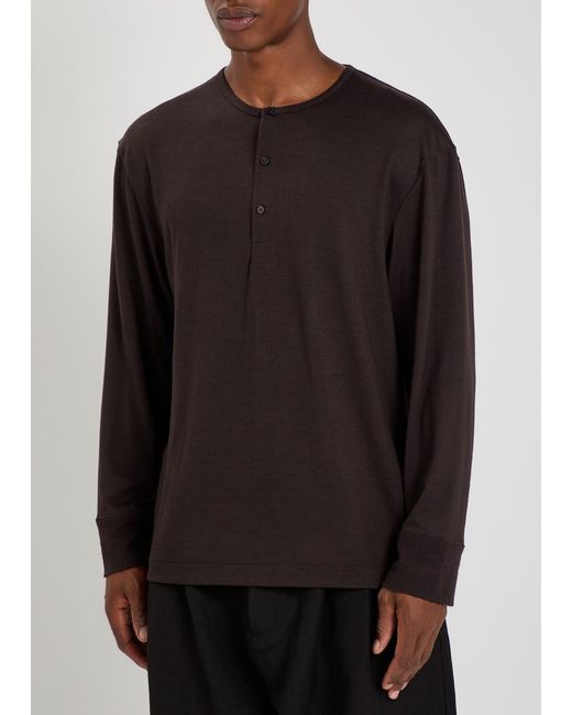 Studio Nicholson Black Wool-Jersey Henley T-Shirt for men