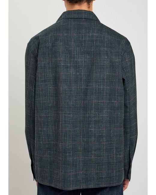 Jil Sander Blue Checked Wool-Blend Shirt for men